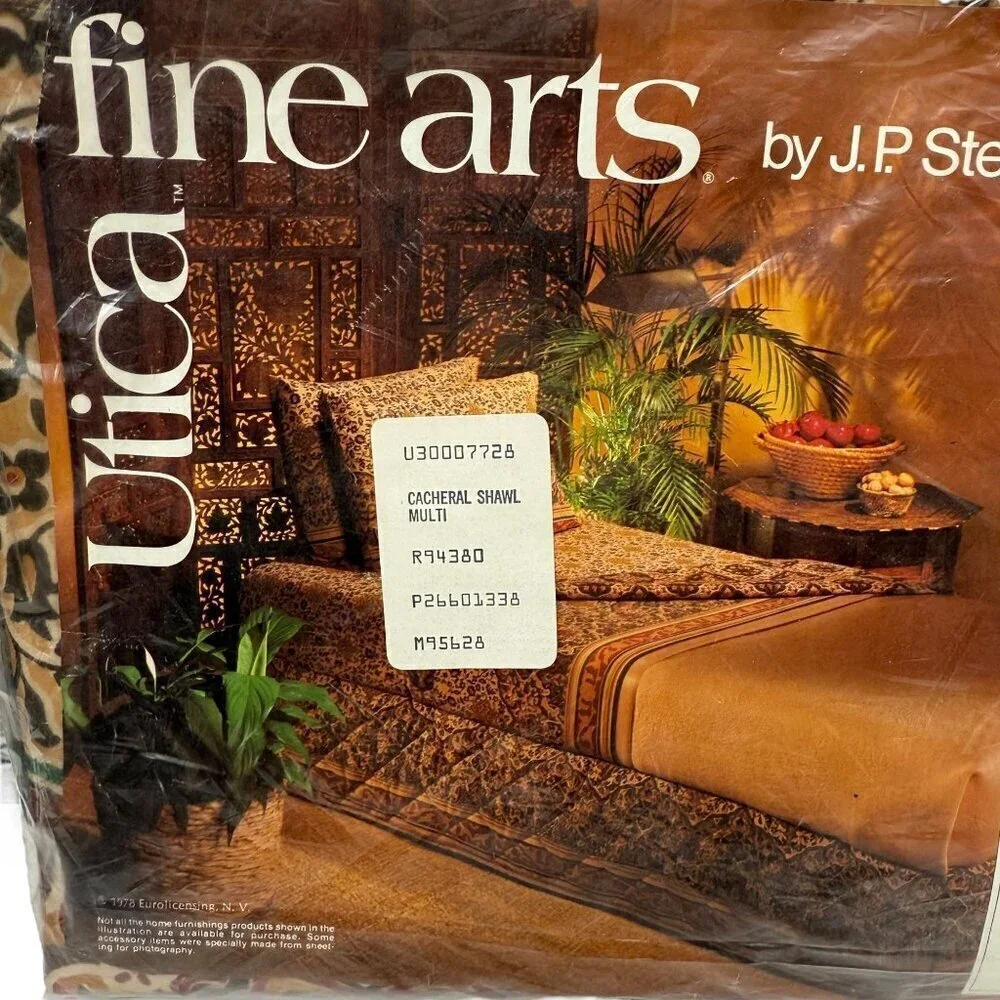 UTICA Cacharel Twin Flat Sheet New Vintage 1970s Brown Shawl Pattern Percale